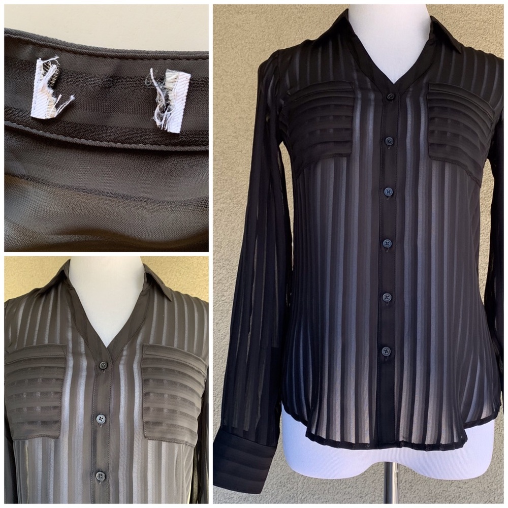 🔥5/$20🔥 Black Chiffon Shirt Sheer Stripes